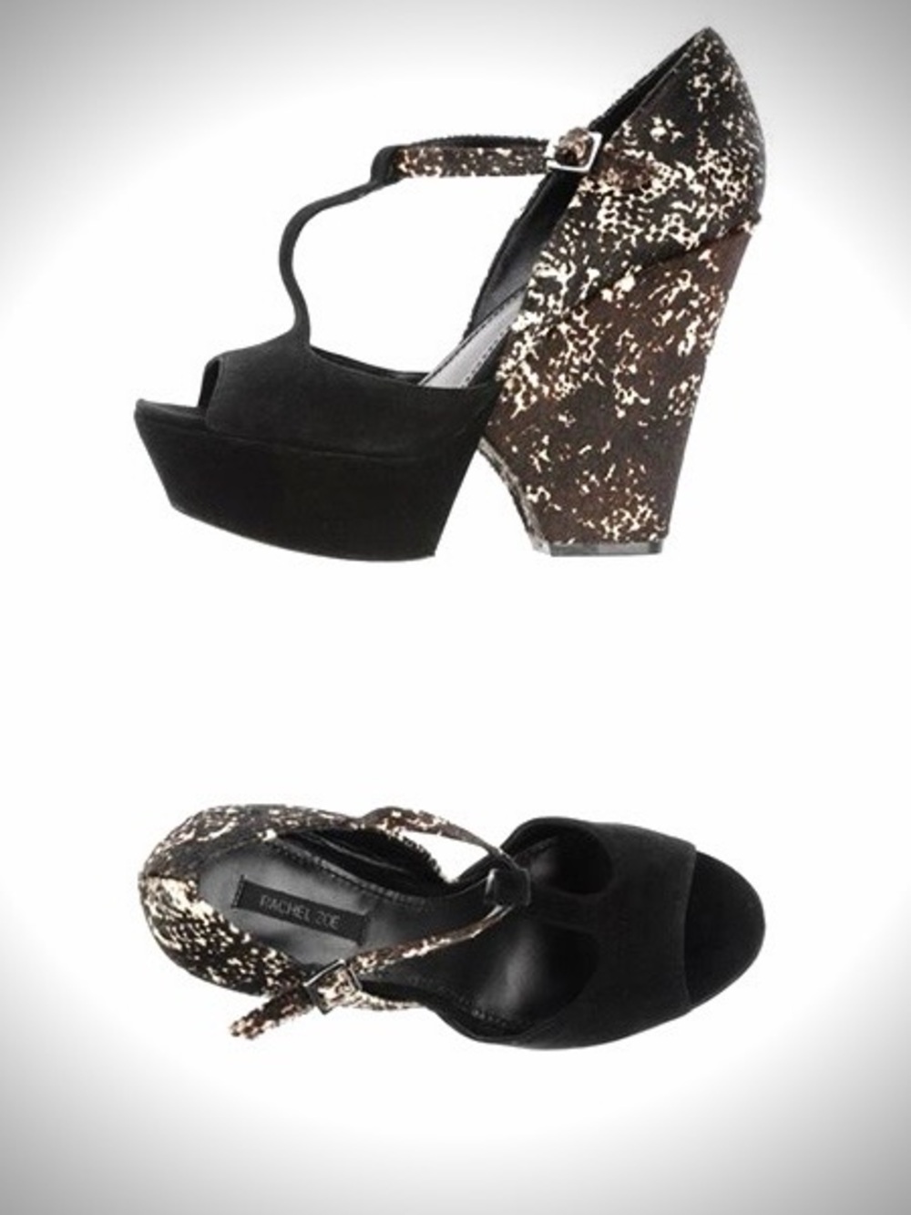 RACHEL ZOE Black Suede Pony-hair Open-Toe Platform Block Sandals